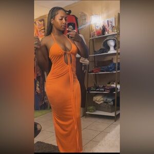 Elegant Orange Halter Dress